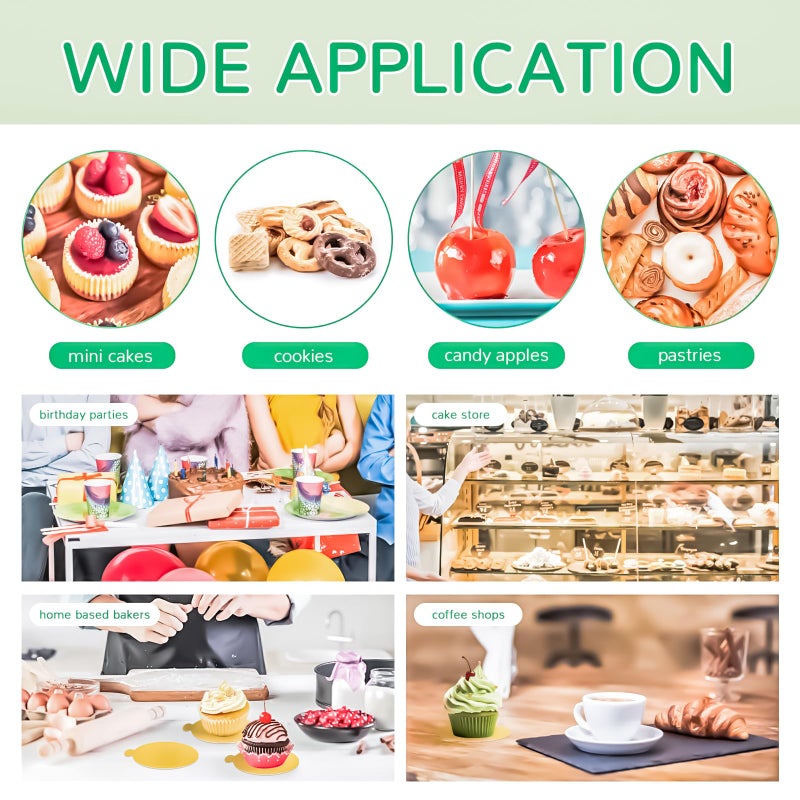 موتباك MotBach 200 قطعة من الورق المقوى الذهبي المستدير، ألواح كيك صغيرة مستديرة مقاس 3.5 بوصة، قاعدة كعكة موس، لوح ورق الكيك، ورق مقوى دائري، عرض قاعدة كب كيك، لوح حلوى - Image 5